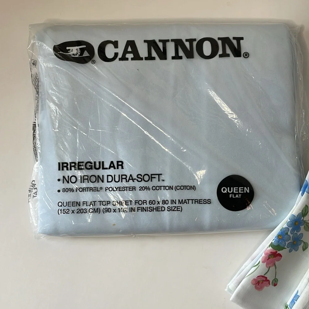 VTG Cannon 3 Pc Sheet Set, Queen flat and 2 pillow cases Muslin No- Iron